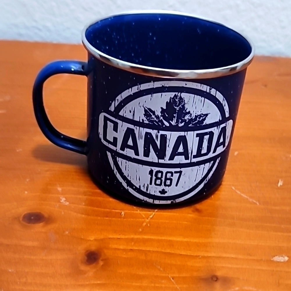 Unbranded Canada 1867 Enamel‎ Mug Blue Speckled Camping Cup Souvenir